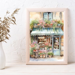 Paris Flower Shop Watercolor Print Parisian Florist Travel Gift France Wall Art French Streetscape Cityscape Home Decor Europe Art image 5