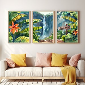 Akaka Falls Watercolor Print | Set of 3 | Hawaii Travel Gift | Hawaiian Wall Art | Tropical Landscape Decor | Waterfall | Big Island | Hilo