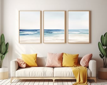 Minimalist Beach Set of 3 Watercolor Prints, Nature Wall Art, Triptych Print Set