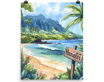 nani ahiahi ~Haleiwa beach パステル画 Hanalei Bay Watercolor Print: Kauai Hawaii Coastal Art - Etsy
