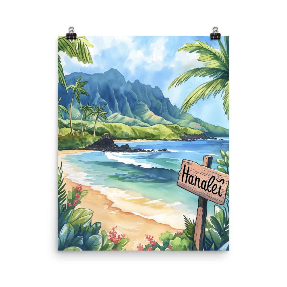 nani ahiahi ~Haleiwa beach パステル画 Hanalei Bay Watercolor Print: Kauai Hawaii Coastal Art - Etsy