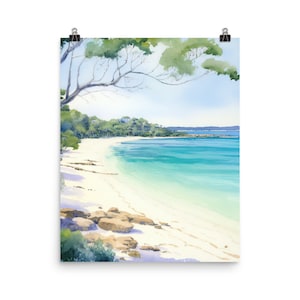 Jervis Bay Watercolor Print | Australia Wall Art | Pristine Beach Portrait | Seascape Painting | Nature | Coastal Paradise | New South Wales