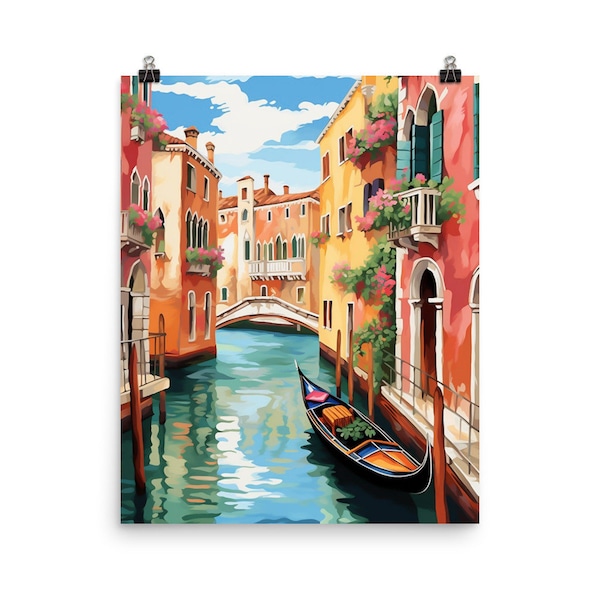 Venice Watercolor Print | Italy Travel Gift | Europe Art | Venetian Gondola | Italian Canals | Rialto Bridge | Coastal Town | Venice Poster