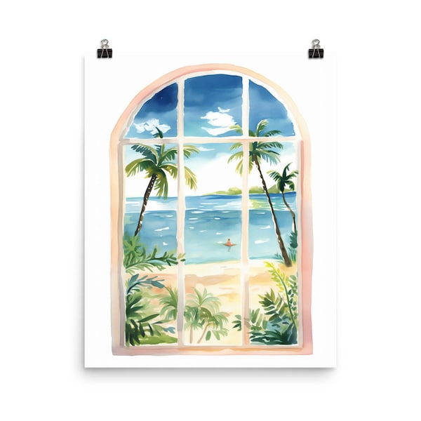 Lanai Watercolor Print | Hawaii Travel Gift | Beach Window Decor | Hawaiian Wall Art | Tropical Island Poster | Seaside | Pacific Ocean