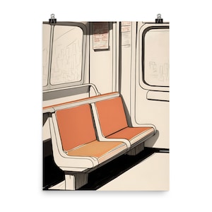 NYC Retro Subway Print | Minimalist Wall Art | New York City Travel Gift | Colorful Train Seat | Big Apple | Train Art | Manhattan Poster