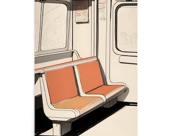 NYC Retro Subway Print | Minimalist Wall Art | New York City Travel Gift | Colorful Train Seat | Big Apple | Train Art | Manhattan Poster