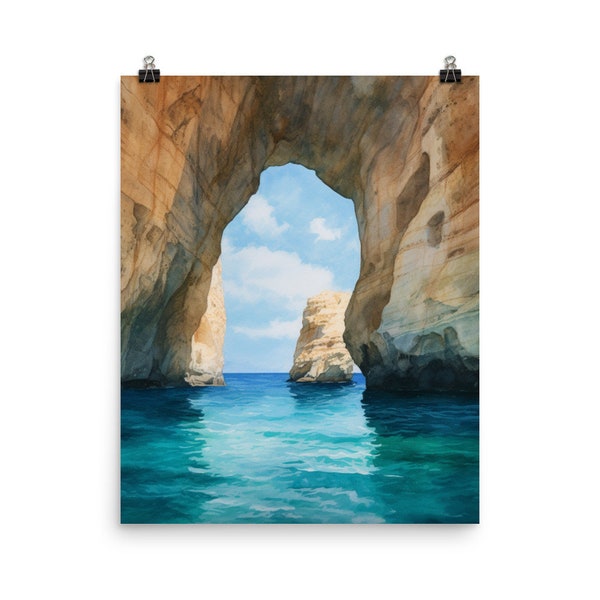 Milos Watercolor Print | Melos Wall Art | Aegean Sea Home Decor | Cyclades Islands | Sea Arch Landscapes | Coastal | Greece | Greek Painting