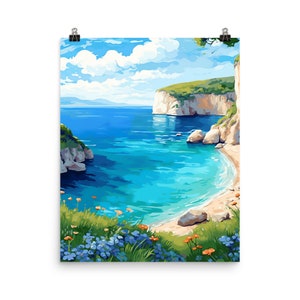 Zakynthos Watercolor Print | Ionian Sea | Greece Wall Art | Greek Island Decor | Greece Travel Gift | Mediterranean Decor | Seaside Painting