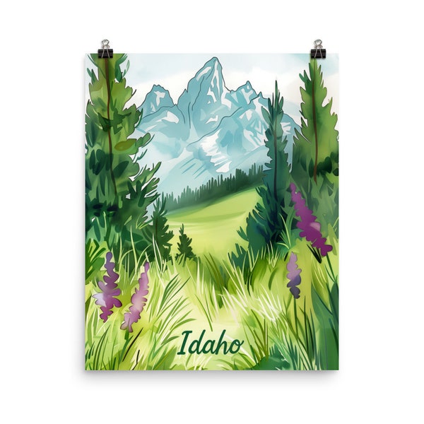 Idaho Watercolor Print | Idaho Travel Gift | Mountain Landscape Decor | Rocky Mountains Art | Alpine Scenery | US Travel Poster | Nature Art