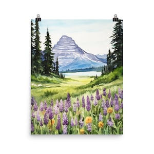 Glacier National Park Watercolor Print: Montana Mountain Landscape