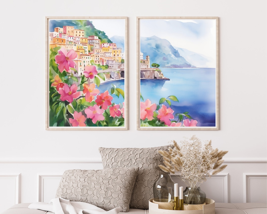 Amalfi Coast Watercolor Print Set, Italian Riviera Coastal Wall Art - Etsy