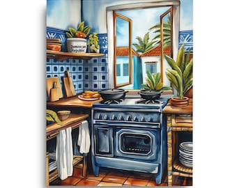 Dominican Kitchen Watercolor Print, Caribbean Wall Art