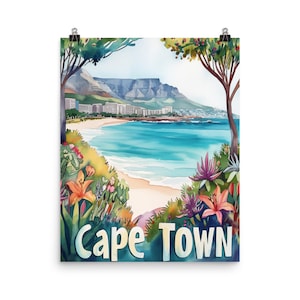 Cape Town Watercolor Print | South Africa Gift | South African Wall Art | Coastal Cityscape | Table Mountain | Seaside Poster | African City
