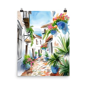 Cordoba Watercolor Print | Spain Travel Gift | Spanish Wall Art | Mediterranean Home Decor | Andalusia | Spanish Architecture | Streetscape