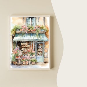 Paris Flower Shop Watercolor Print Parisian Florist Travel Gift France Wall Art French Streetscape Cityscape Home Decor Europe Art image 4