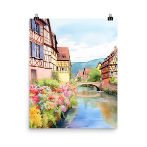 Colmar Watercolor Print | France Gift | French Village | Europe Home Decor | Canal Art | Alsace | Medieval Architecture | Colorful houses
