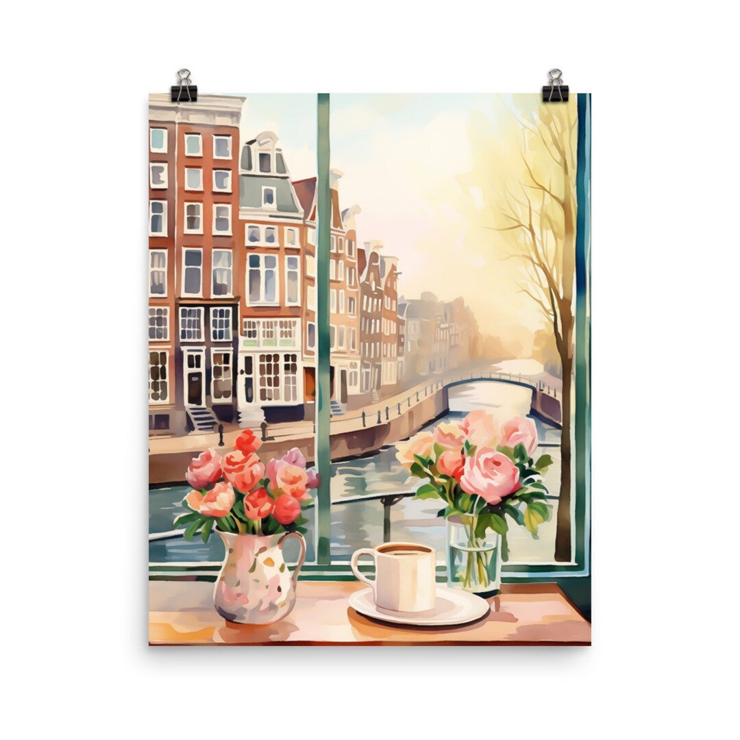Dutch Coffee Shop Watercolor Print Rotterdam Home Decor Netherlands