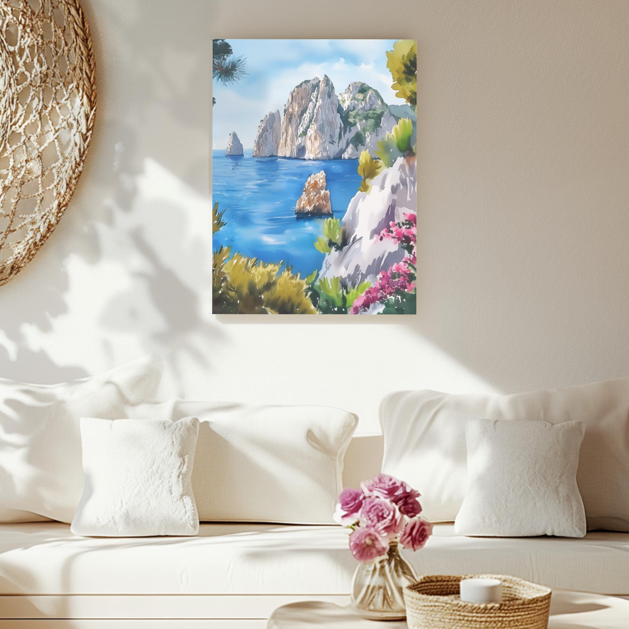 Capri Coast Watercolor Print, Italian Coastal Wall Art, Amalfi Travel ...