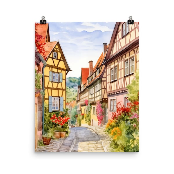 Quedlinburg Watercolor Print | Germany Travel Gift | German Art | Medieval Architecture | Europe Decor | Harz | European Town | German House