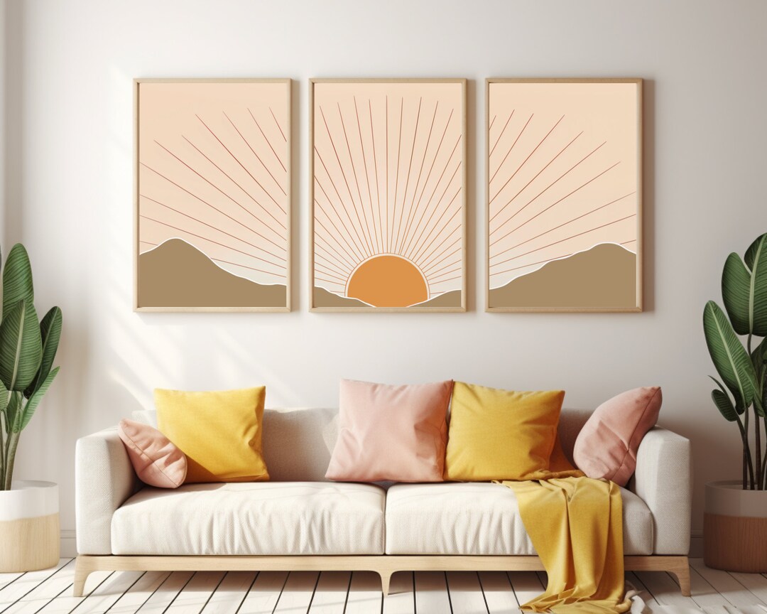 Minimalist Boho Sunrise Print | Set of 3 | Bohemian Wall Art | Abstract ...