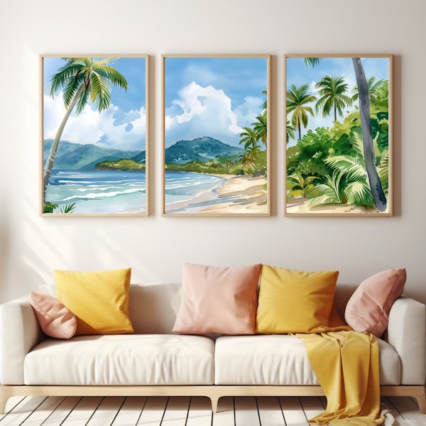 Trinidad and Tobago Watercolor Print Set of 3, Tropical Beach Wall Art, Caribbean Decor, Seaside Artwork, Island Poster, Trini Travel Gift