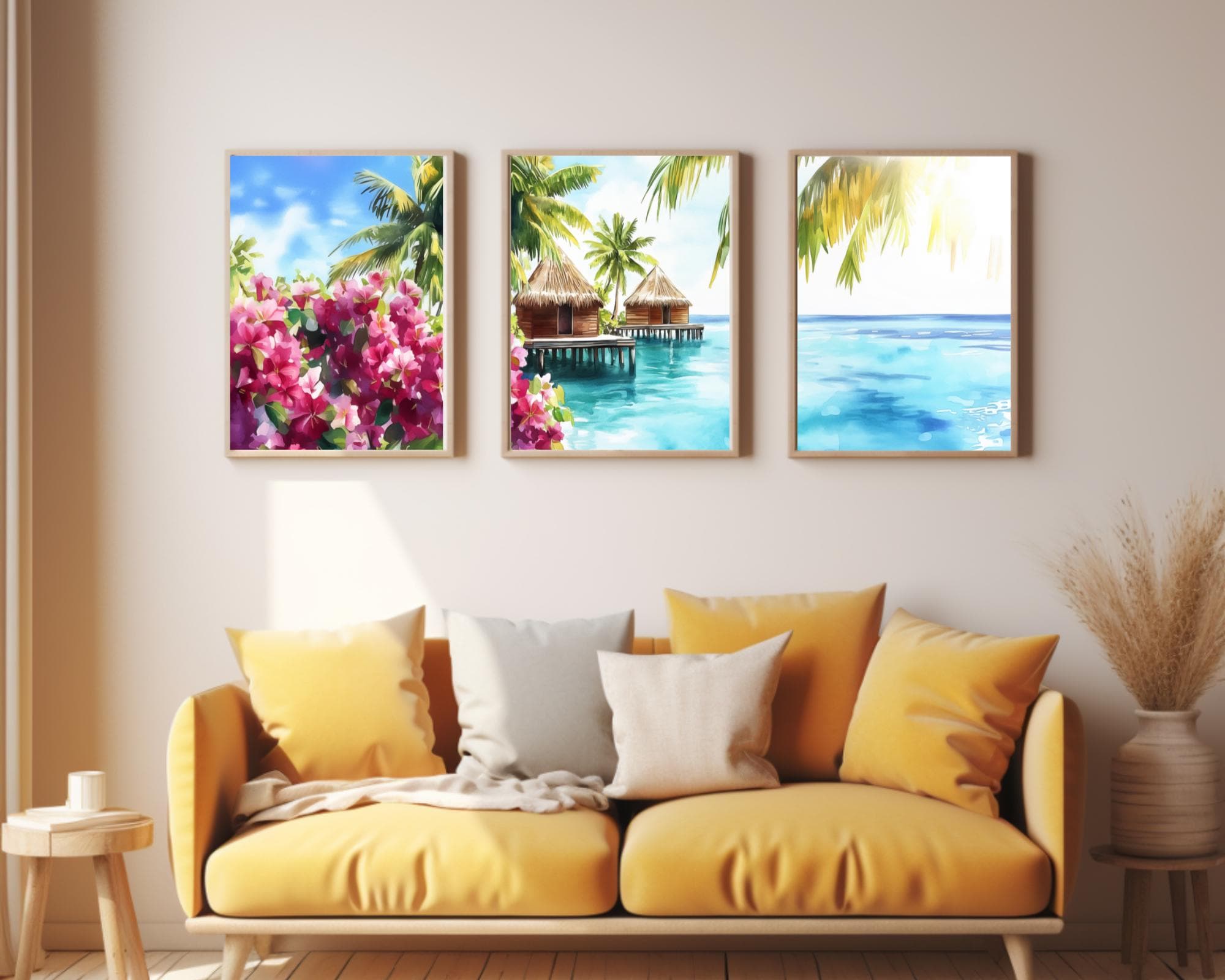 Maldives Watercolor Print Set of 3, Tropical Island Coastal Art ...