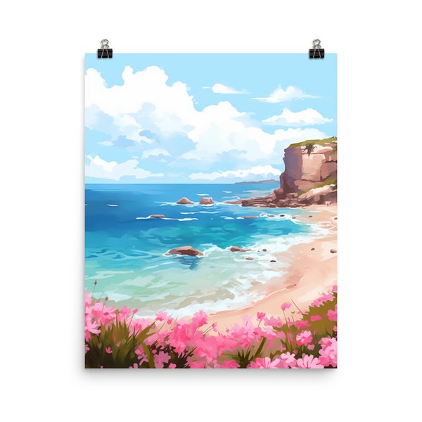 Elafonissi Beach Watercolor Print | Crete | Greece Travel Gift | Cretan | Coastal Landscape Poster | Pink Sand Beach | Greek Island Wall Art