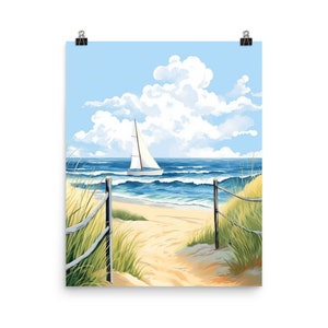 Hamptons Watercolor Print | Long Island Wall Art | New York State Gift | Seaside Poster | Coastal Beach Decor | Sailboat Art | Northeast