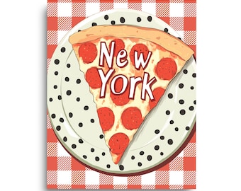 New York Pizza Watercolor Print, NYC Kitchen Decor, Pizzeria Artwork, Manhattan Food Wall Art, Brooklyn Culinary Poster, New York Gift