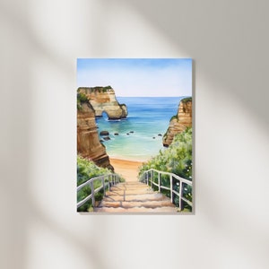 Algarve Coast Watercolor Print, Marinha Beach Portugal Seaside Wall Art image 6
