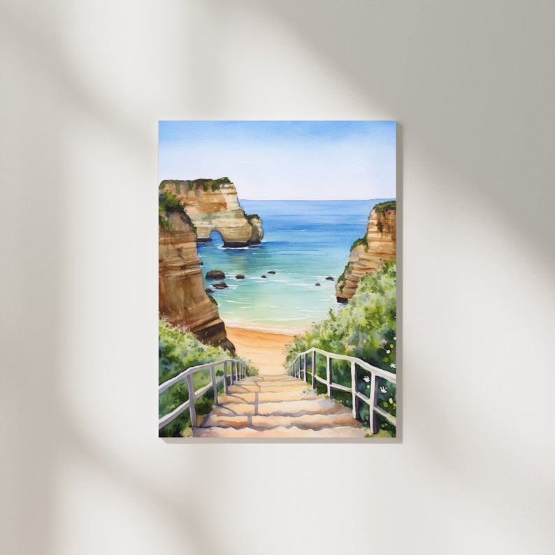 Algarve Coast Watercolor Print, Marinha Beach Portugal Seaside Wall Art image 6