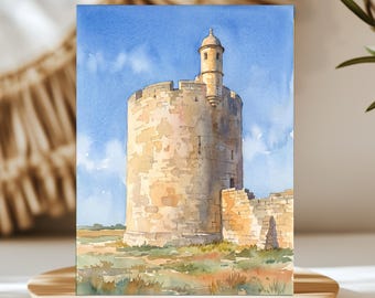 Tour De Constance France Watercolor Wall Art, Print or Canvas