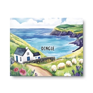 Dingle Horizontal Watercolor Print | Ireland Travel Gift | Irish Countryside Wall Art | Coastal Landscape Decor | County Kerry | Sheep Art