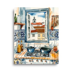 Portuguese Kitchen Watercolor Print, Lisbon Travel Art, Portugal Wall Decor, Iberian Food Poster, Culinary Gift, Europe Kitchen Art