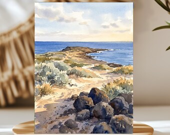 Kaena Point Oahu Hawaii Watercolor Wall Art, Print or Canvas