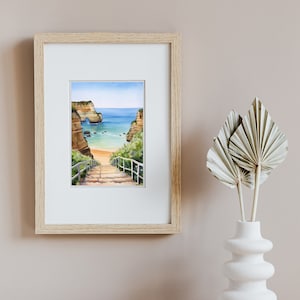Algarve Coast Watercolor Print, Marinha Beach Portugal Seaside Wall Art image 3