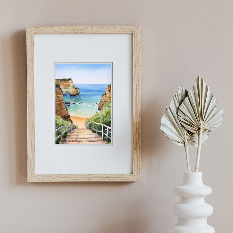 Algarve Coast Watercolor Print, Marinha Beach Portugal Seaside Wall Art image 3