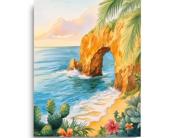 Cueva del Indio Watercolor Print, Puerto Rico Coastal Wall Art, Caribbean Island Poster, Seaside Landscape Decor, Tropical Beach Travel Gift