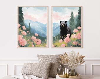 Smoky Mountains Set of 2 Watercolor Prints, Landscape Travel Wall Art, Travel Print Pair