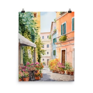 Trastevere Watercolor Print | Italy Travel Gift | Rome Wall Art | Italian Decor | Roman | Europe Travel Poster | Historic City | Old Town