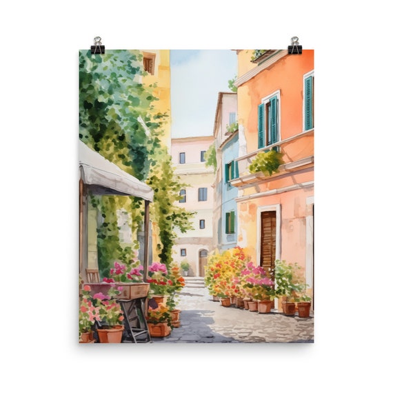 Trastevere Rome Watercolor Print, Italian Travel Wall Art, European Cityscape Decor, Historic City Poster, Italy Street Scene Artwork