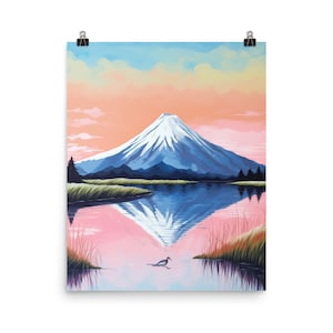 Mount Taranaki Watercolor Print, New Zealand Volcano Landscape Wall Art, Mountain Poster, North Island Nature Decor, Egmont Park Scenic Art