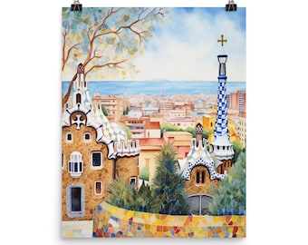 Barcelona Watercolor Print | Catalonia Travel Gift | Spain Decor | Catalan Cityscape | European Cityscape | Mediterranean Charm | Gaudi Art