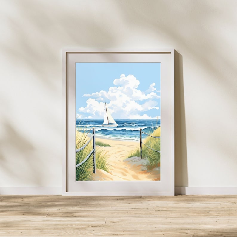 Hamptons Sailboat Watercolor Print, Coastal New York Beach Wall Art ...