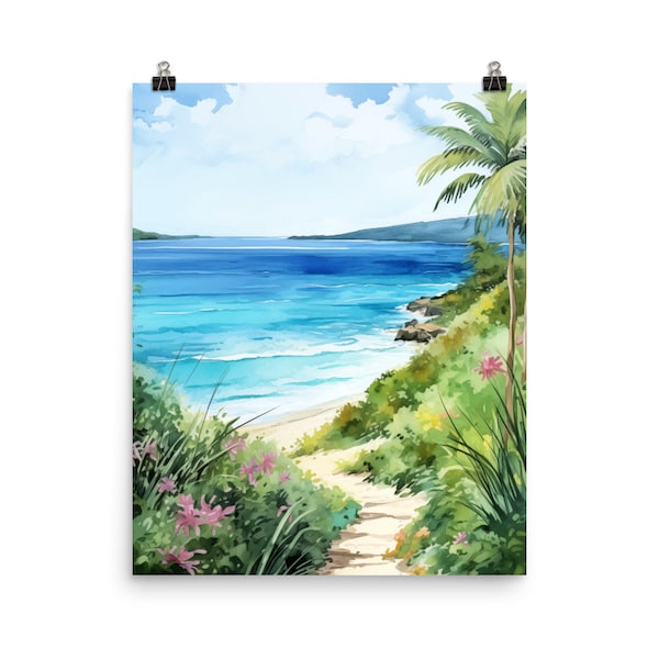 Culebra Watercolor Print | Puerto Rico Travel Gift | Puerto Rican Wall Art | Tropical Beach Home Decor | Coastal Poster | Caribbean Wall Art