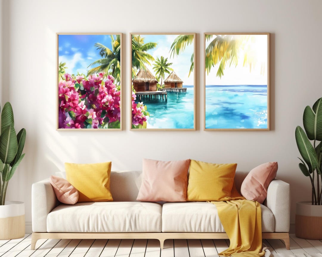 Maldives Watercolor Print Set, Tropical Island Wall Art - Etsy