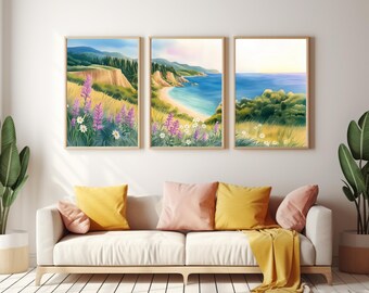 Skyros Greece Set of 3 Watercolor Prints, Coastal Travel Wall Art, Triptych Print Set