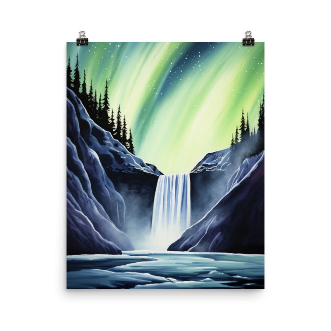 Skogafoss Waterfall Watercolor Art Print, Iceland Landscape Wall Art ...