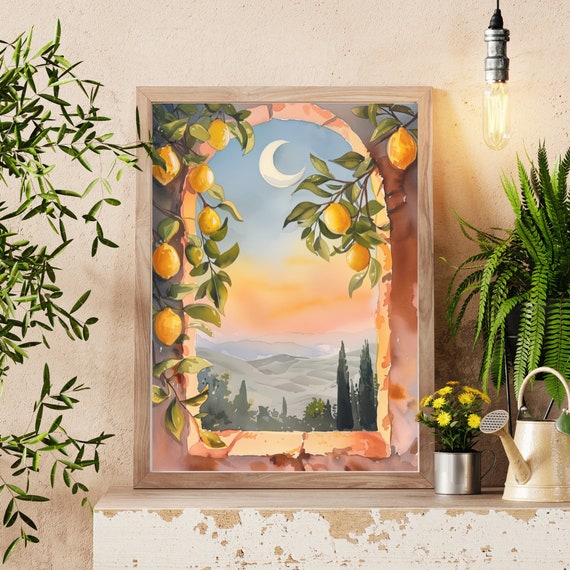 Lemon Tree Watercolor Print, Mediterranean Wall Art, Italian