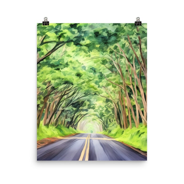 Kauai Watercolor Print | Hawaii Travel Gift | Hawaii Gift | Tree Tunnel Art | Hawaiian Home Decor | US Travel Poster | Trees Landscape